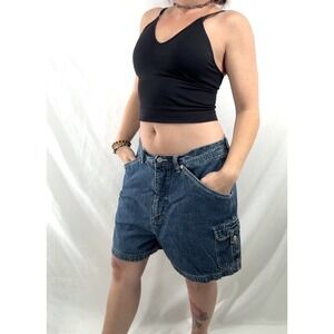 Vtg Y2K Baggy Denim Cargo Shorts Womens M Skater Utility 2000s Street 90s Grunge